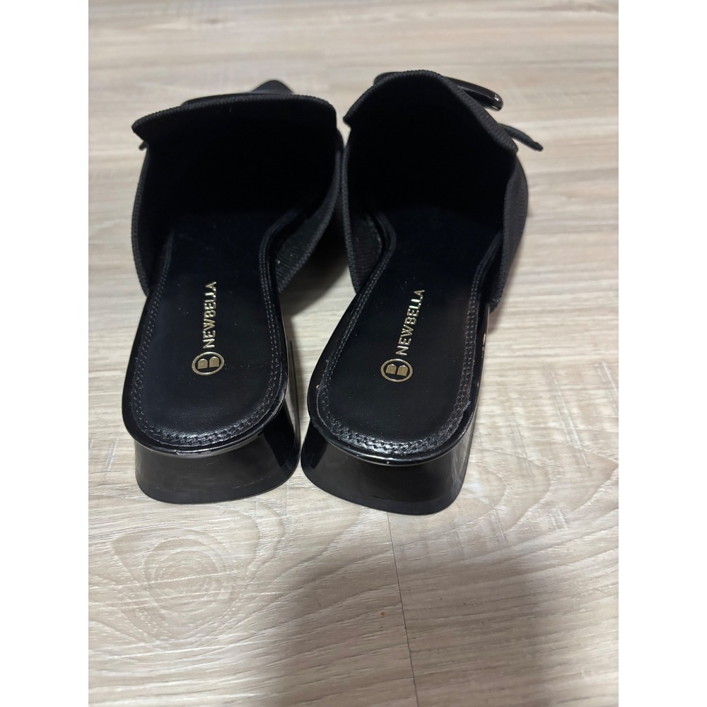 Newbella Black Knit Pointed Toe Mules Buckle Low Block Heel Loafers Womens 10 - Picture 5 of 5